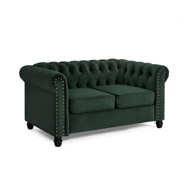 Chesterfield Sofa Black Velvet, 2, Green