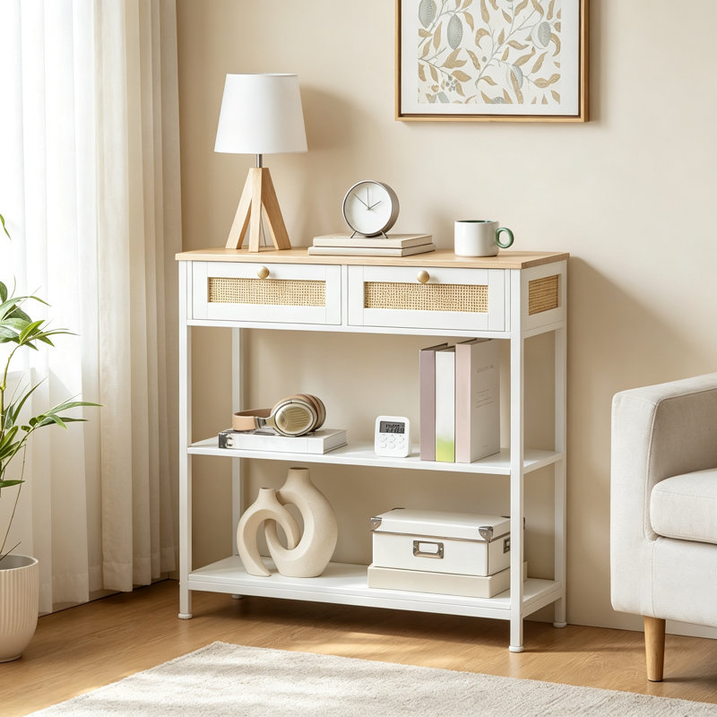 80cm Console Table, Natural + White