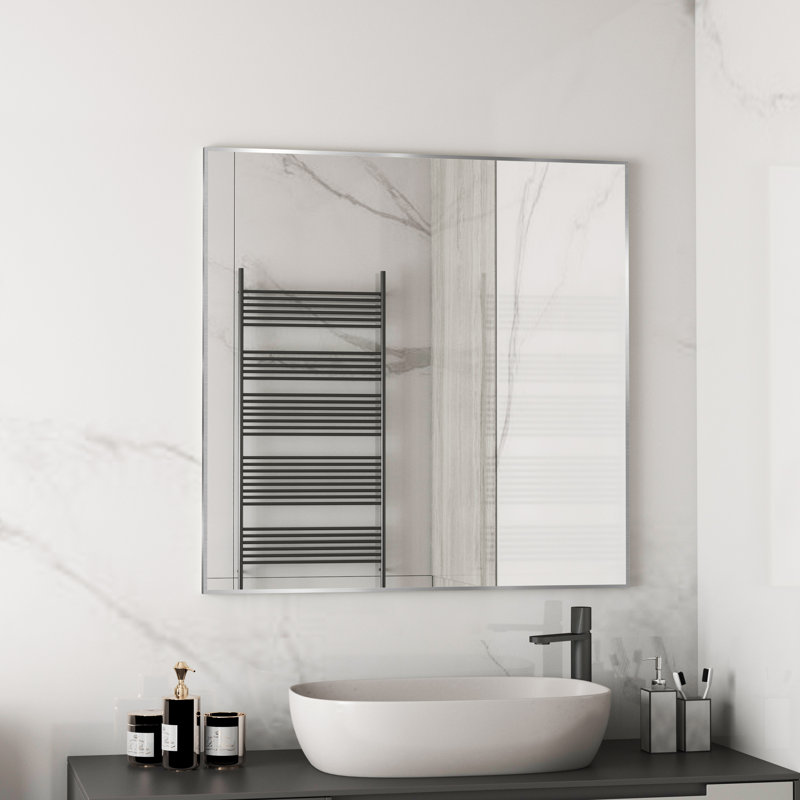 Miroir d'appoint Lesamuel, 36 po x 36 po, Nickel brossé, Carrée