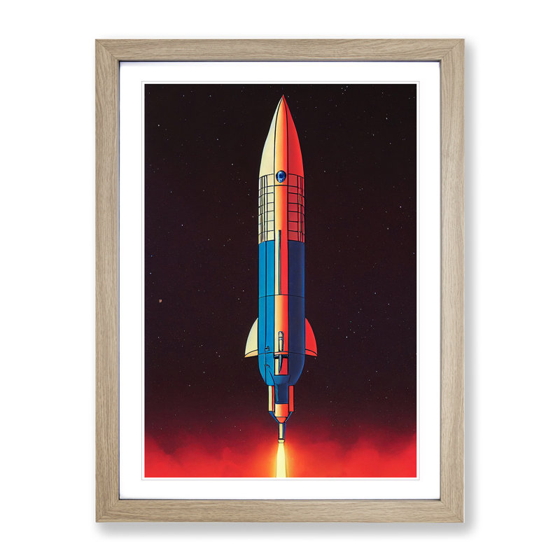 XV1022-4616X The Splendid Spaceship Rocket - Single Picture Frame Print, 34cm H x 25cm W x 2cm D, Oak
