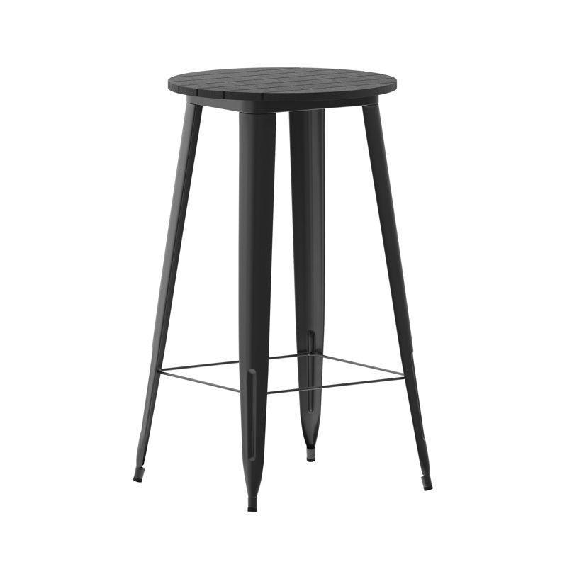 Table de bar commerciale / intérieure ronde en poly avec structure en acier Greory, Noir, L 23,75 po x L 23,75 po