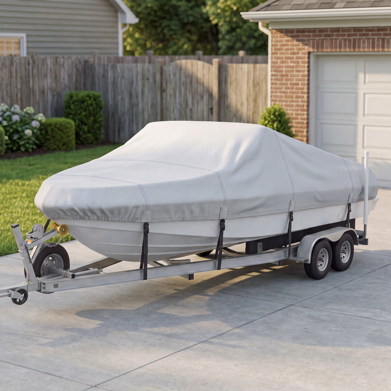 Housse de bateau Oxford 210D pour coque en V, imperméable et résistante aux UV, transportable sur remorque, pour bateaux en forme de V de 14 à 16 pieds.