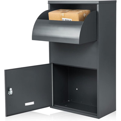 Extra Large Lockable Parcel Mailbox - Grey Galvanized Steel, Anti-Theft Wall Mounted For Porch Curbside