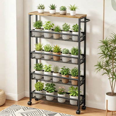 Slim 5-Tier Rolling Storage Cart With Locking Wheels And MDF Top - Space-Saving Mobile Organizer For Kitchen, Bathroom, Office, And Laundry
