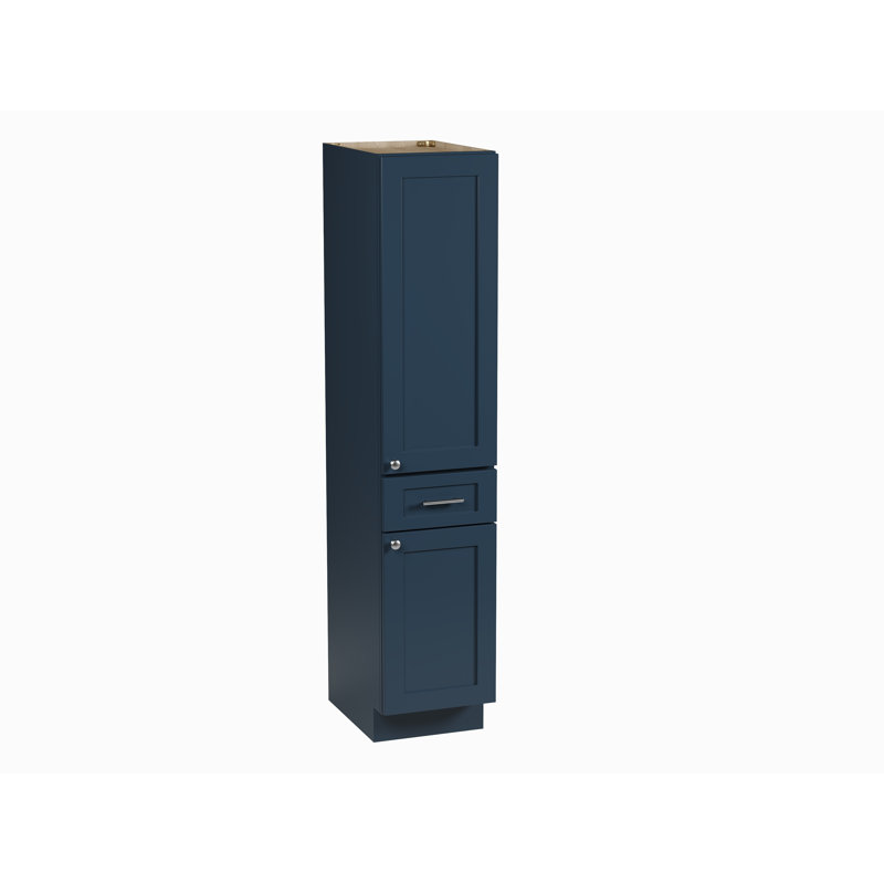 Disar 72'' Tall Solid Wood & Plywood Bathroom Cabinet – Right Door Opening, Blue