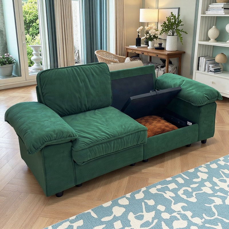 Canapé compact avec rangement caché, causeuse 2 places pour petit appartement et studio, Vert