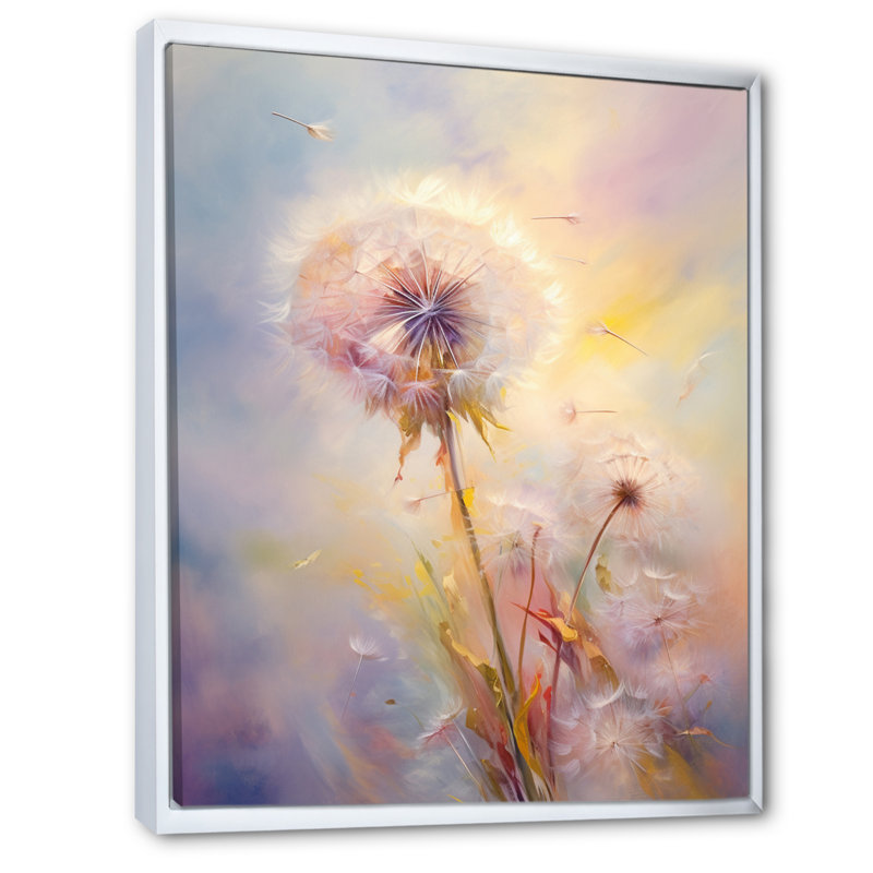 Impression romantique sur toile pissenlit mauve «Lowleaf», H 44 po x l 34 po x P 1,5 po, Cadre flottant blanc