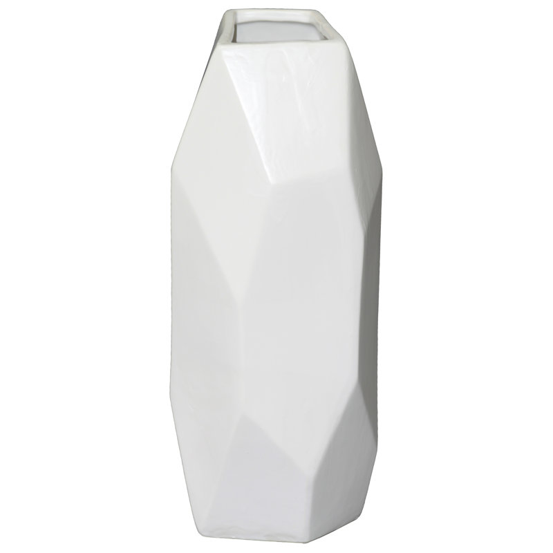 Vase de table en céramique Vinson, H 12 po x l 5,5 po x P 5 po, Blanc