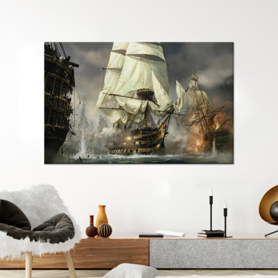 Impression sur toile de bateau pirate impressionnant: élégante décoration murale en verre pour homme caverne, toile tendue 1P