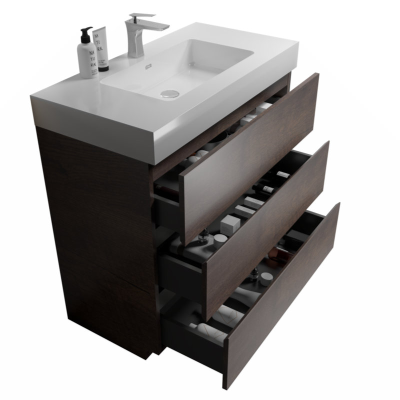 Meuble-lavabo mural simple avec plateau en mélamine 35,8 po Clizia, Noyer