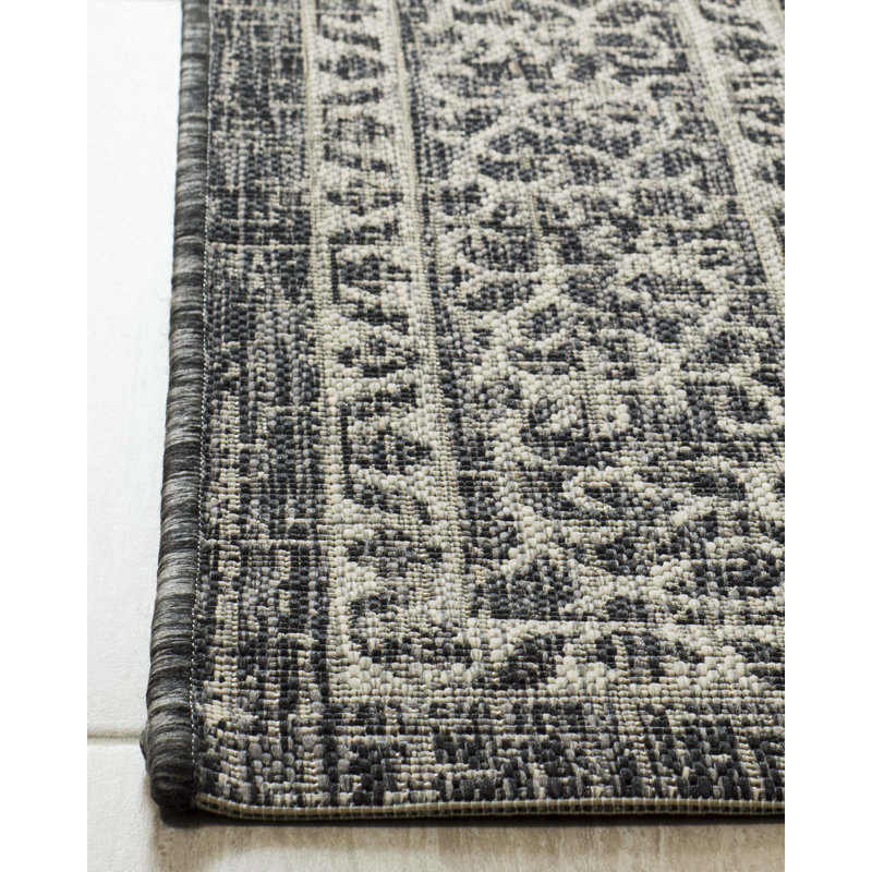 Auburn Light Grey/Black Indoor/Outdoor Rug, Rectangle 61 x 109 cm