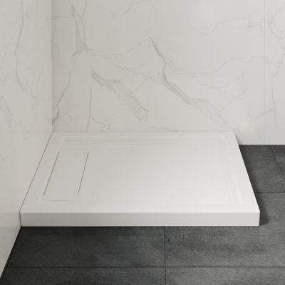 OVE Decors 32" x 36" Rectangle Shower Base Pan, White Acrylic, Hidden Side Drain, Reversible Design