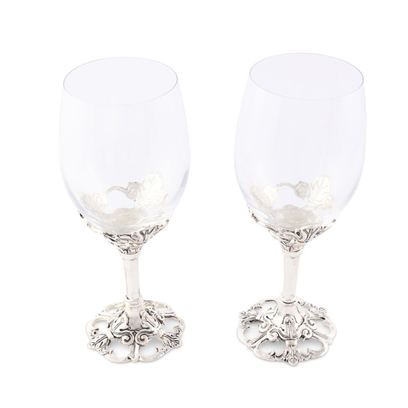 Arthur Court Fleur-de-Lis 14oz Clear Glass Wine Set with Aluminum Base