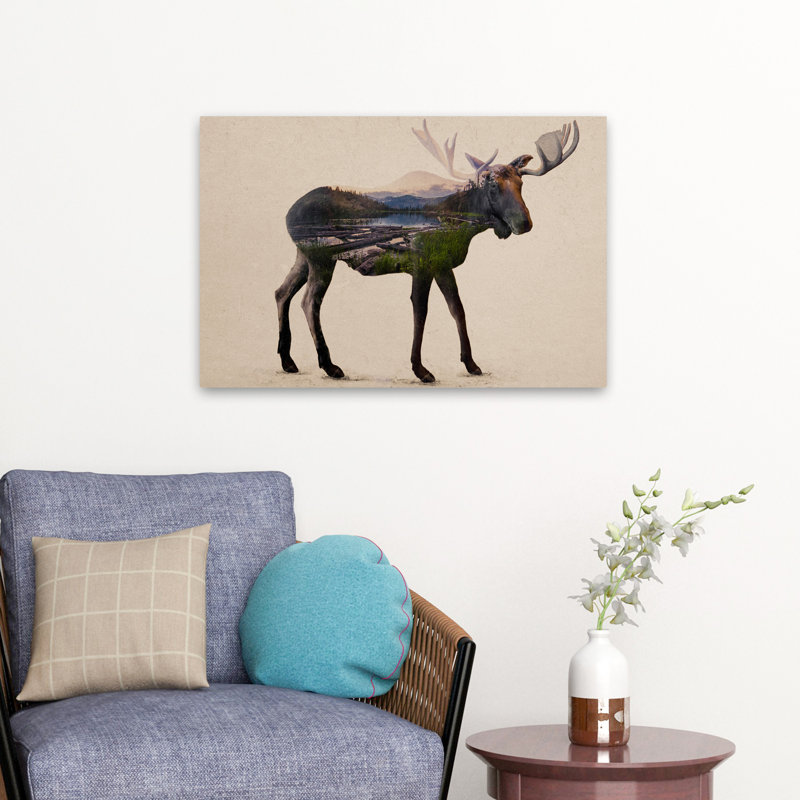 L'orignal bull de l'Alaska - Art contemporain avec orignaux, H 16 po x l 24 po
