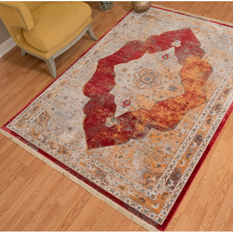 Tapis grenat / beige Efaz, Rectangle 5 pi 3 po x 7 pi 6 po