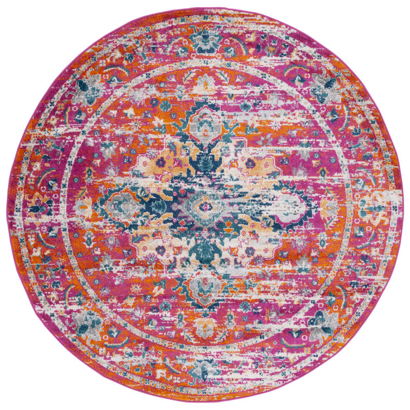 Tapis Felty 154 fuchsia / doré, Rond 6 pi 7 po