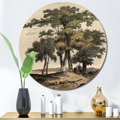 Rétro images de vieux arbres I - art mural traditionnel en cercle métallique