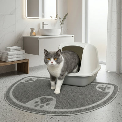Small Cat Litter Mat – Traps Litter & Mess from Box, Absorbent, Urine-Proof & Waterproof Floor Protection, Soft on Paws, Non-Slip, Easy Clean, Machine Washable, Unscented, Gray