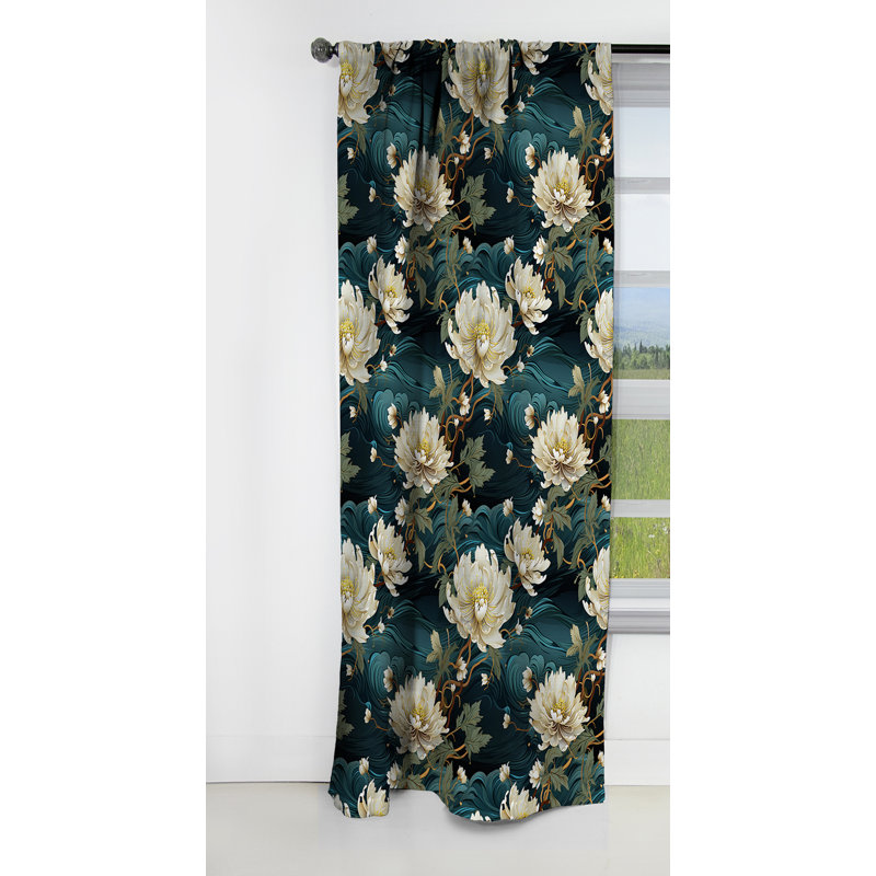 Water Elements II - Floral Curtain - Blackout Floral Curtain - 1 Panels, 52" W x 63" L