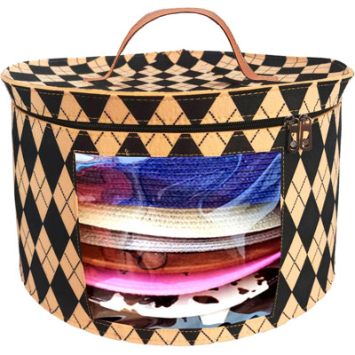 Boîte de rangement pour chapeaux pour femmes avec motif à losanges noir et beige 16,93 po x 10,24 po