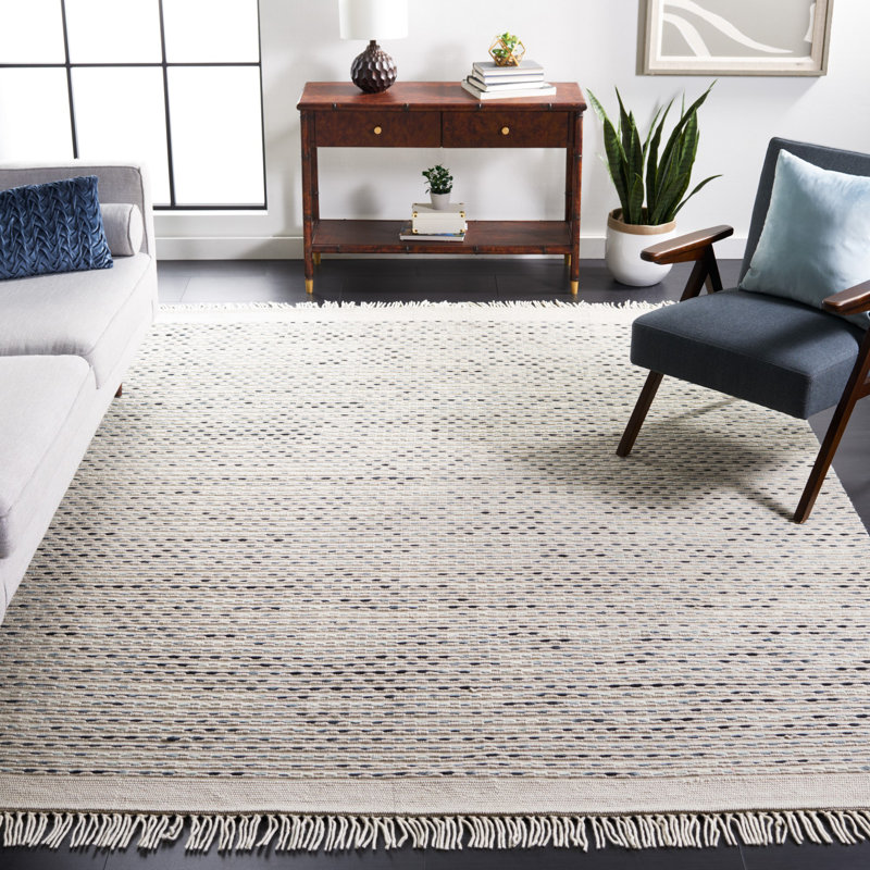 Scharff Striped Handmade Hand-Loomed Area Rug in Ivory, Rectangle 5' x 8'