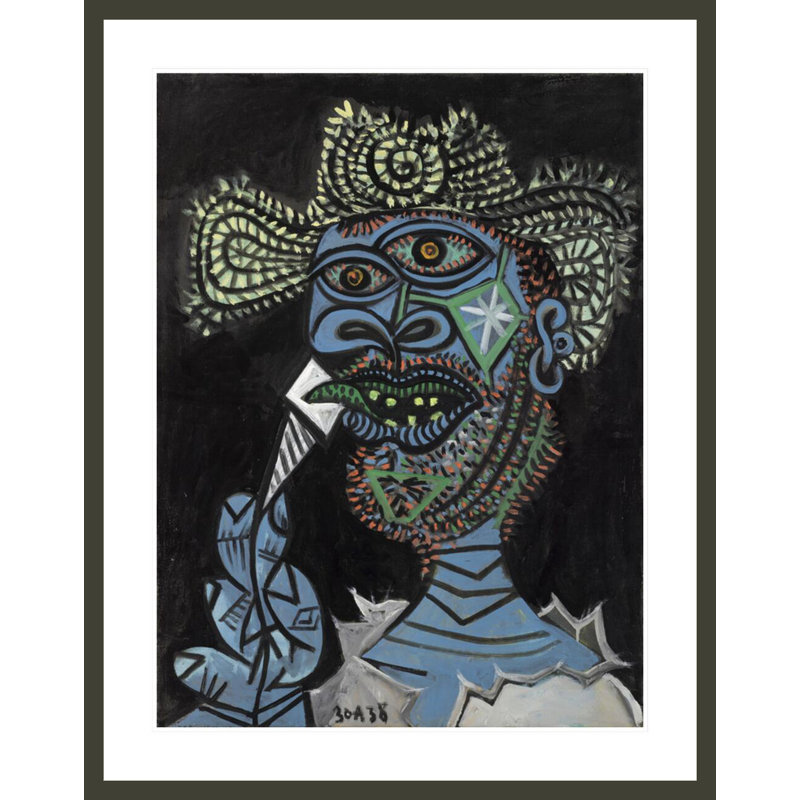 «Man with a Straw Hat and a Ice-glace» par Pablo Picasso - impression giclée encadrée, H 41,5 po x l 32,79 po