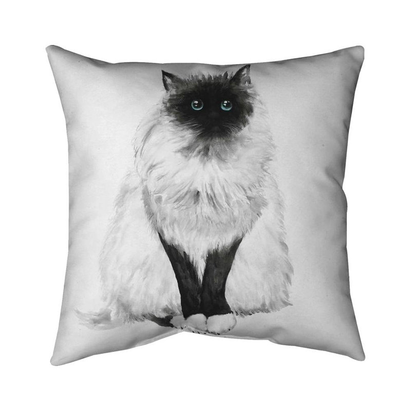 Blue eyes fluffy siamese cat - 18"x18" Throw pillow cover - Poly twill - Print on demand