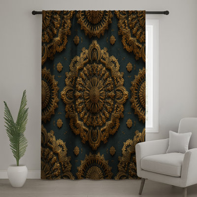 Rideaux de fenêtre mandala complexes en bronze, voilages et rideaux occultant mandala - 1 panneau