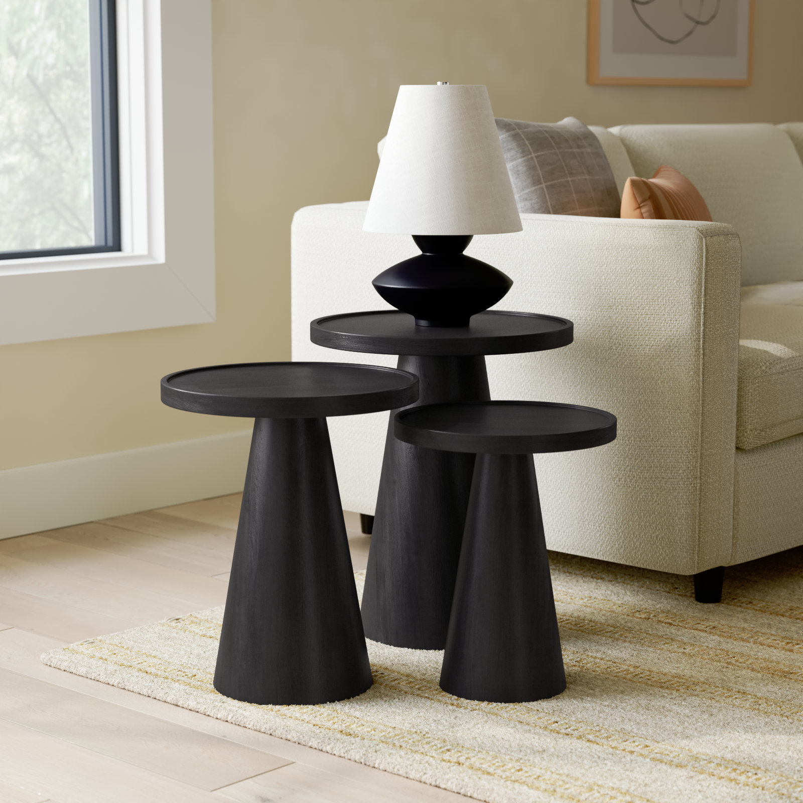 Jean Solid Wood Tray Top Pedestal End Table, Black