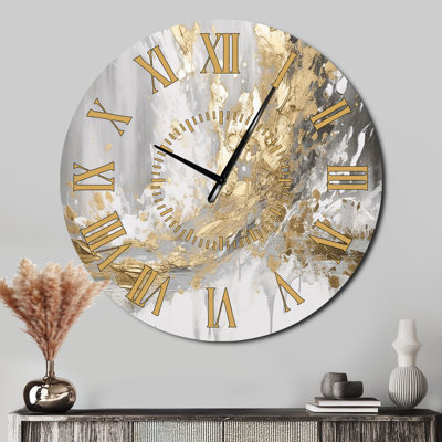 Gold And White Colliding Abstract - Abstract Golden Face Wall Clock