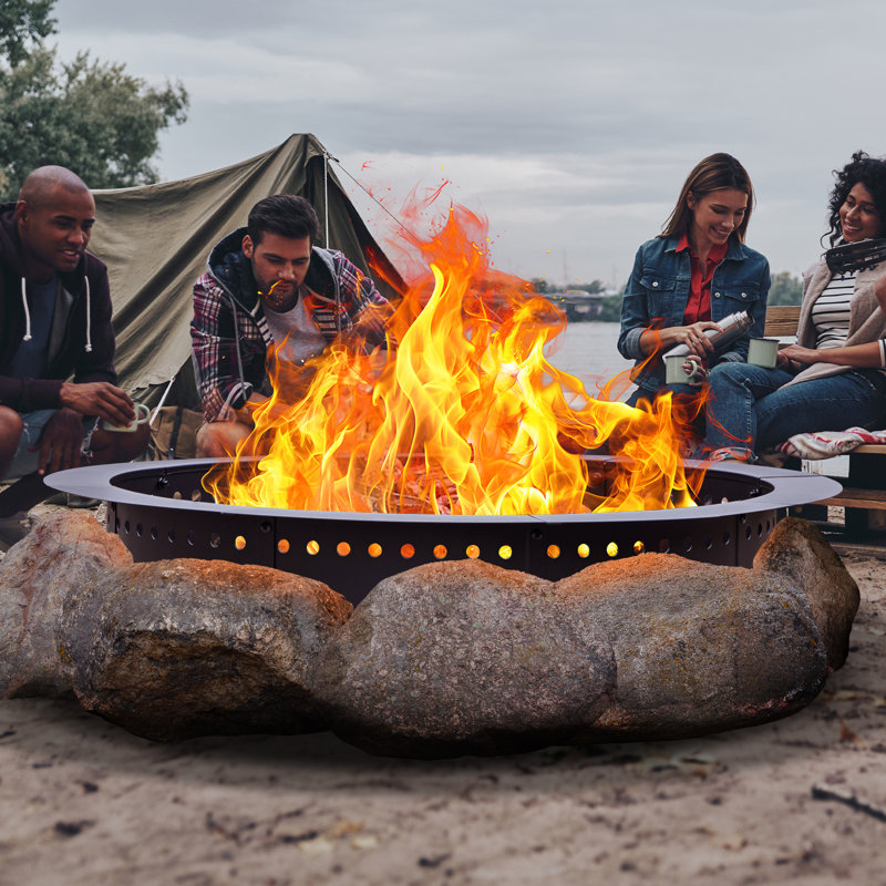 Shaylee 42" W X 9" H Iron Outdoor Fire Ring, Wood Burning Fire Pit Ring