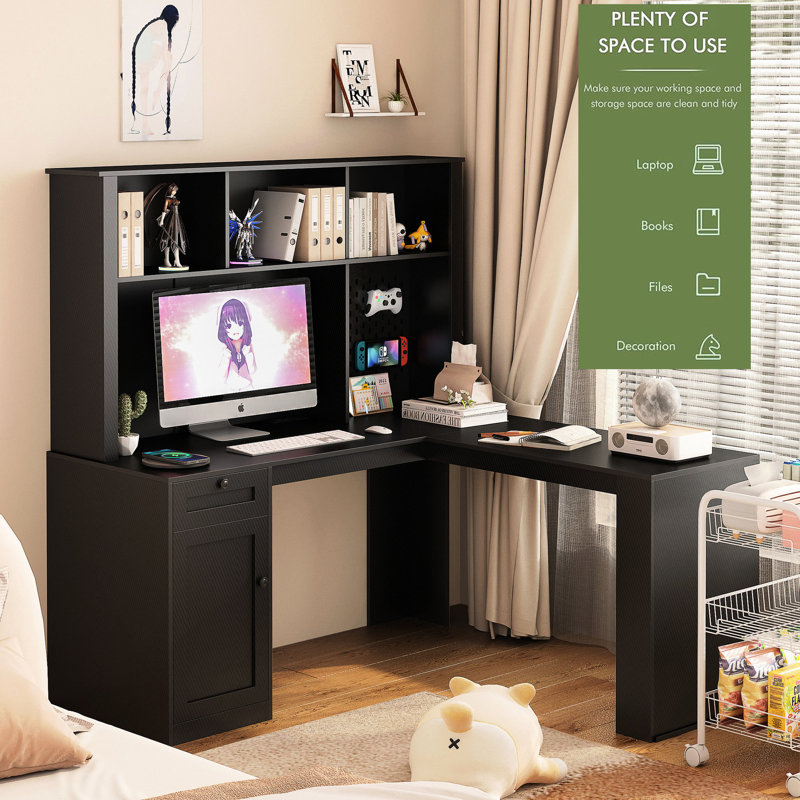 Bureau en L avec chargeur, bureau d'ordinateur avec tiroirs, bibliothèque, avec éclairage à DEL, bureau d'angle moderne, bureau à domicile, bureau d'écriture en L pour bureau d'étude, bureau d'ordinateur de coin avec rangement