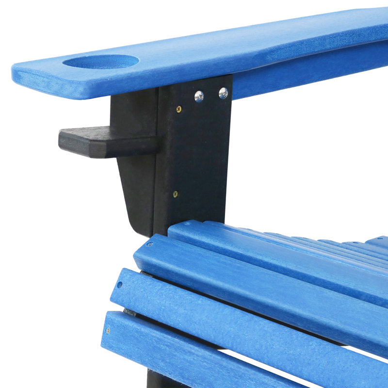 Chaise Adirondack en PEHD résistant aux intempéries avec porte-gobelet - Bleu / Noir, Bleu et noir