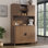 Armoire de cuisine autoportante de 71 po de hauteur, armoire de rangement en bois avec tablettes réglables, buffet avec support à vin, station de charge intégrée et armoire à café pour la cuisine et la salle à manger