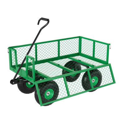 Chariot de jardin en acier robuste, capacité de 500 à 1400 lb, poignée rotative à 180 °, côtés amovibles, roues de 10 po pour le transport de matériel de jardin, de ferme et d'entrepôt