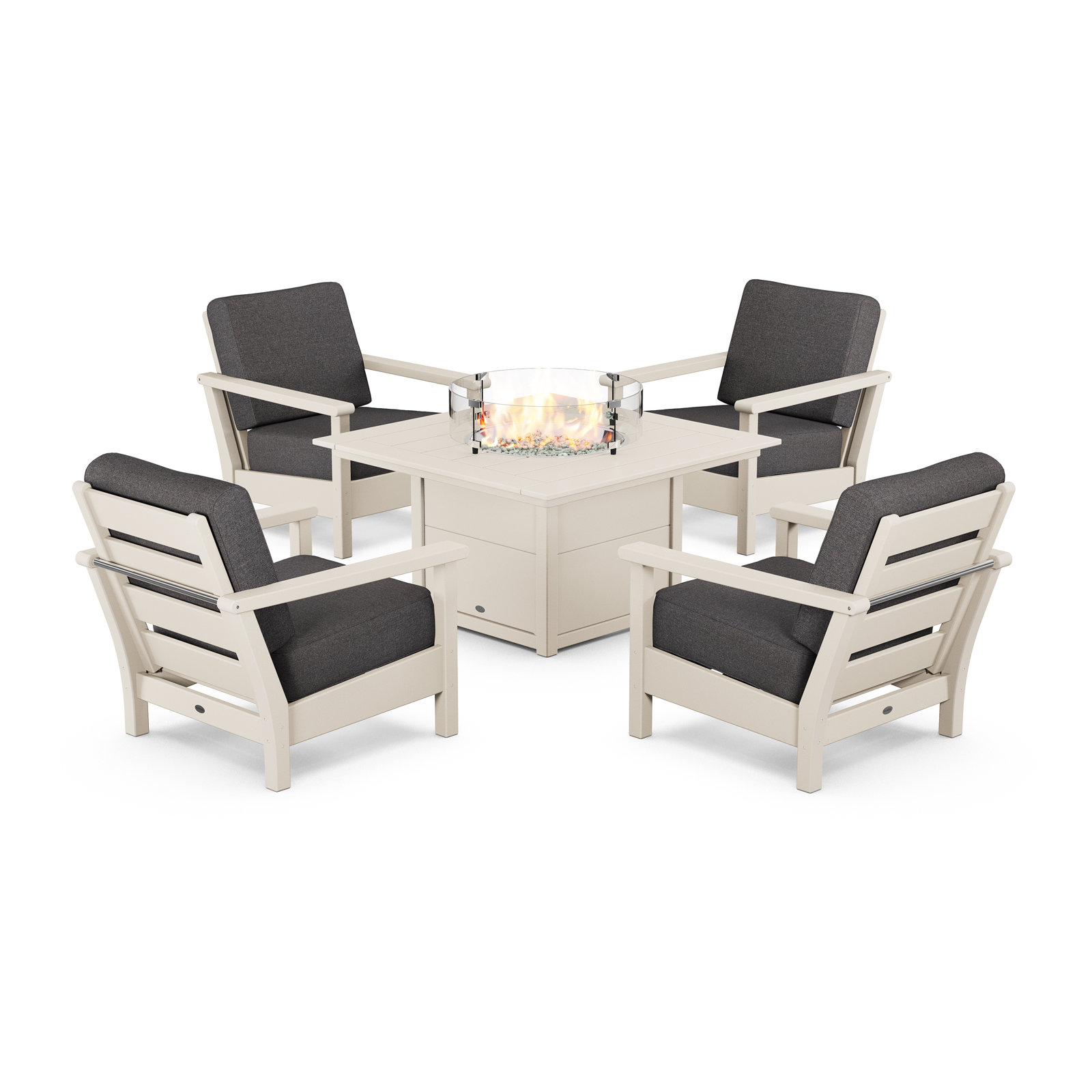 POLYWOOD® Harbour 4-Person Patio Seating Group, Sand Frame/Ash Charcoal Cushion