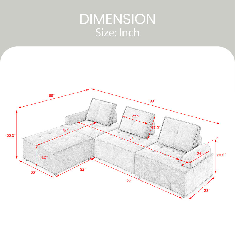 Canapé modulaire Demko, Chenille blanche