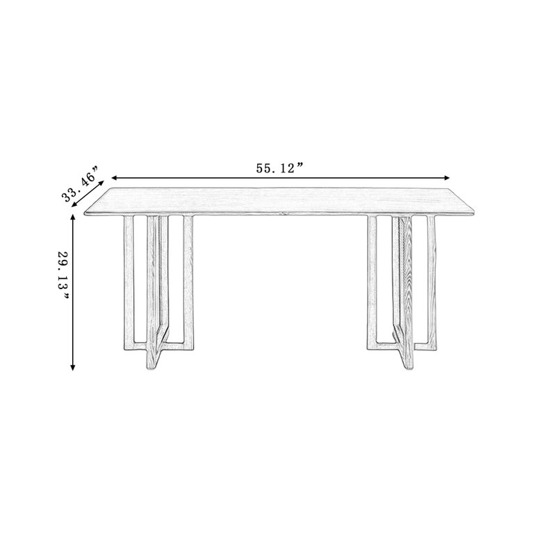 Modern Nut-Brown Rectangular Solid Wood Dining Table, 29.13"H x 55.12"L x 33.46"W