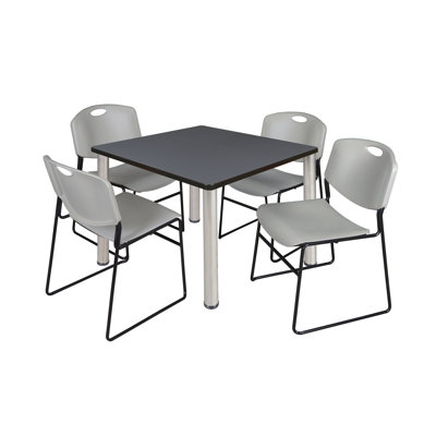 Kee Square Breakroom Table Top, 4 Zeng Stack Chairs
