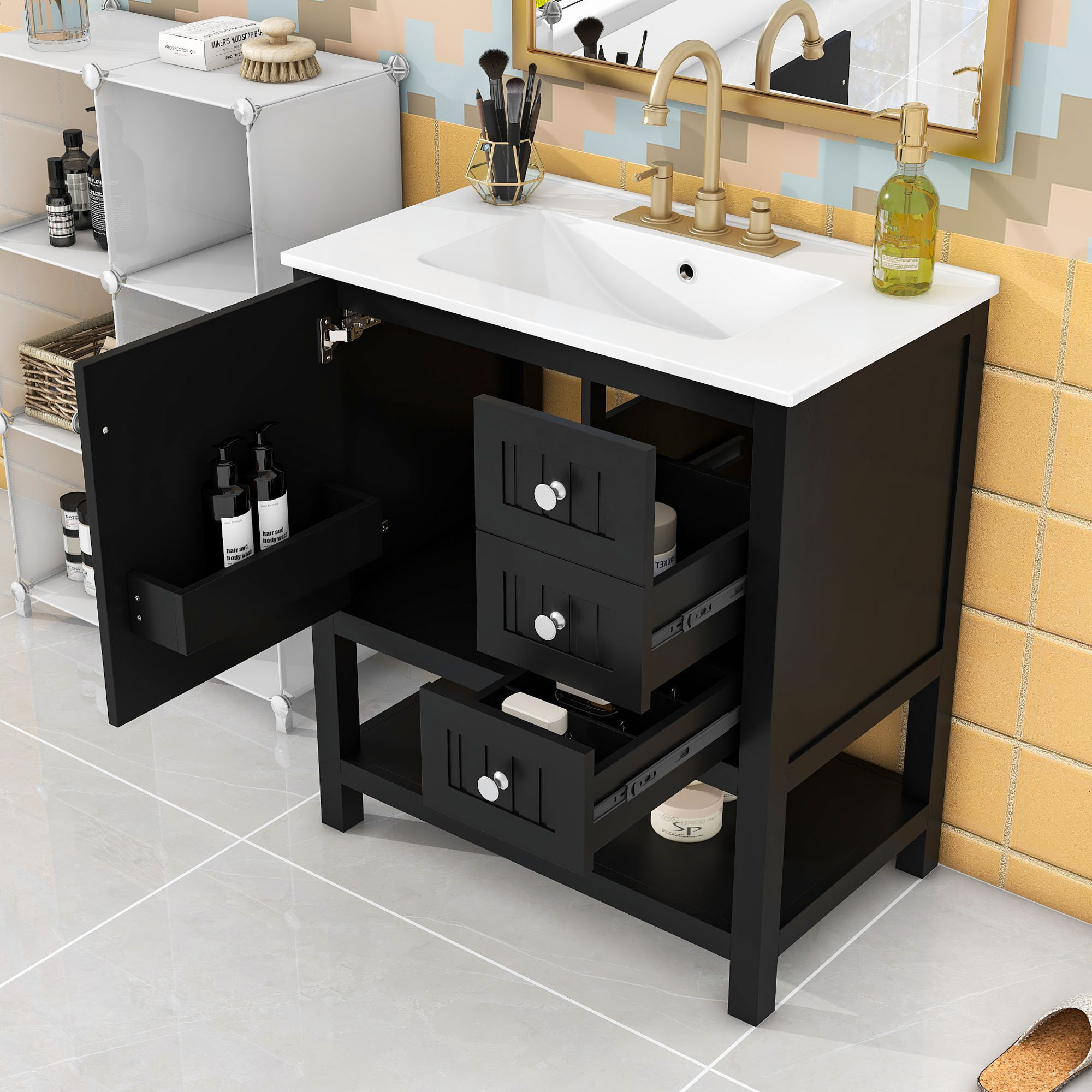Winston Porter 30inch Bathroom Vanity Cabinet Combo with Ceramic Sink ...