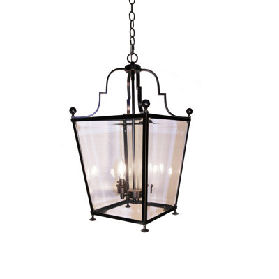 Traditional 4 Light Bronze Glass Pendant