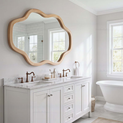 Miroir décoratif en bois naturel de 24 po x 36 po avec cadre en bois massif, décor de maison de campagne rustique irrégulière pour toute pièce