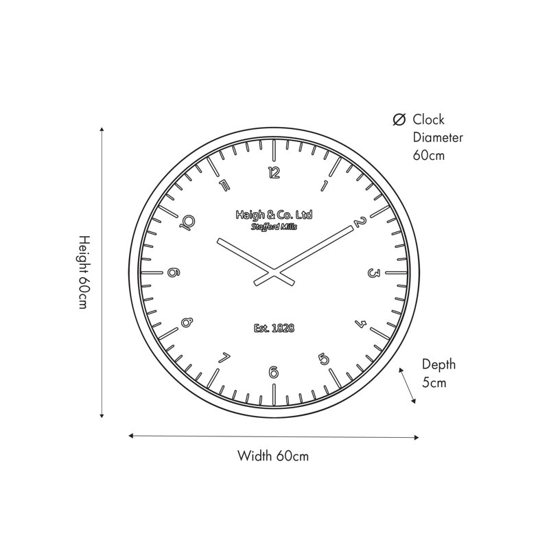 Metal Wall Clock, White/Silver