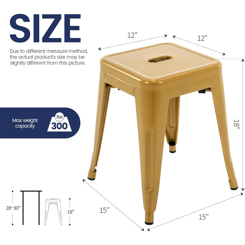 18 Inch Industrial Metal Counter Stools, Stackable Classroom Stools, Backless Metal Dining Chairs For Indoor Outdoor, Kitchen Bar Stools (Set of 4)