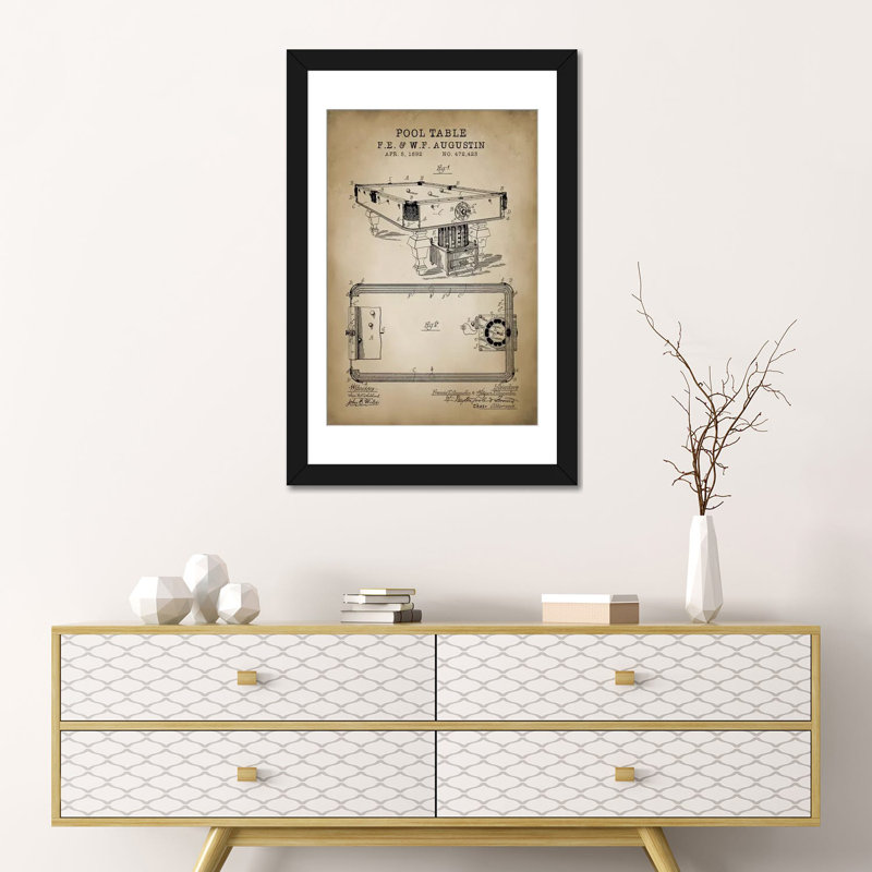 Billard IV - Impression sur toile, Papier d'art encadré noir, H 24 po x l 16 po x P 1 po