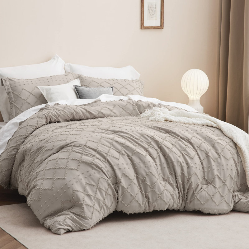 Ensemble d'édredon touffeté toutes saisons (ensemble de 3), Édredon pour lit simple + 1 taie décorative stan, Lin lin
