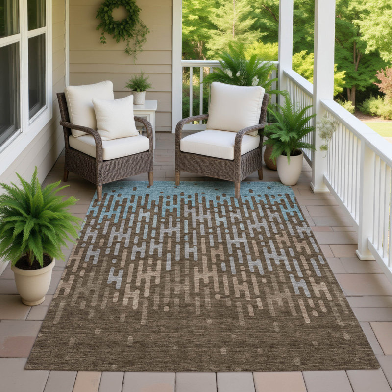 Machine Washable Indoor/Outdoor Chantille ACN2567 Abstract Rug, 3' x 5', Chocolate
