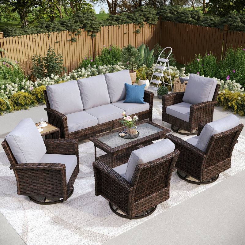 Outdoor Wicker Patio Conversation Furniture Set, Light Gray