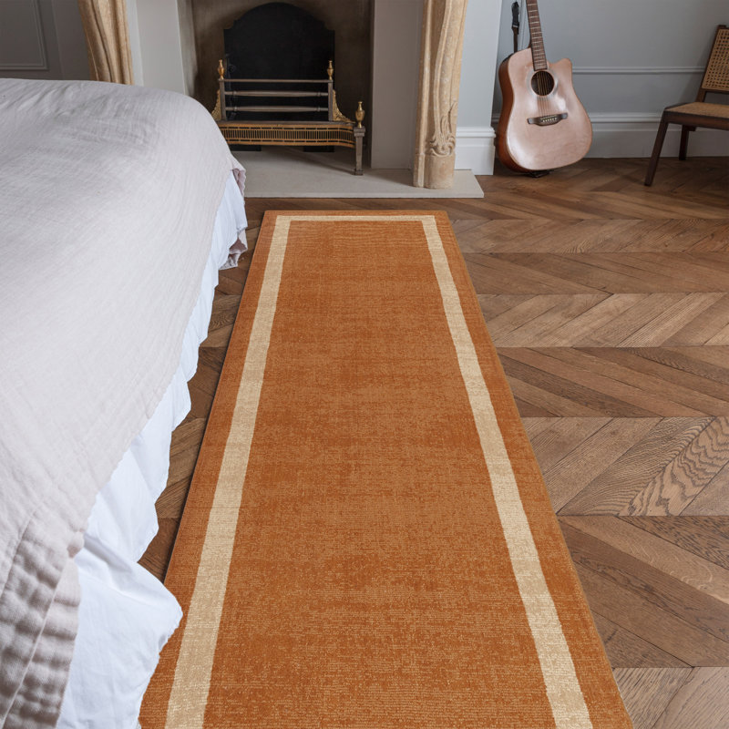 Anwitha Bordered Handmade Orange Area Rug, Runner 68 x 240cm