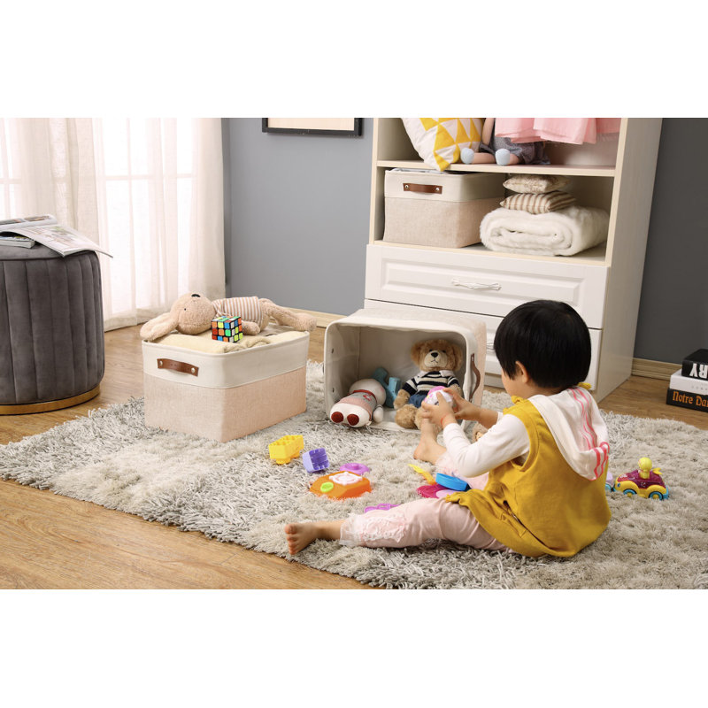 Bac de rangement en tissu XL, Beige / blanc, 3